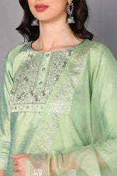 Poly Silk Embroidered Kurta Trousers Dupatta-PKSKD1431